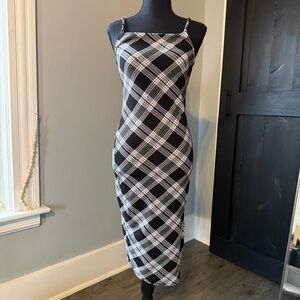 No Boundaries Black and White Plaid Midi Dress